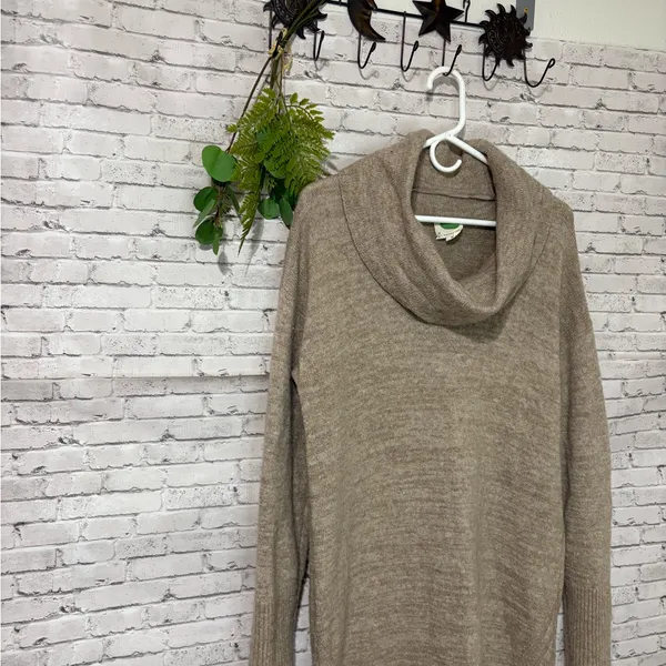 Anthropologie Light Tan Oatmeal Wool Blend Turtleneck Sweater Dress - Image 4