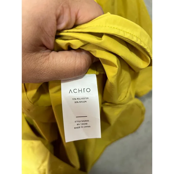 ACHRO Yellow Button Down Shirt Dress Size Lightweight Collared‎ 3/4 Sleeve Small - Image 6