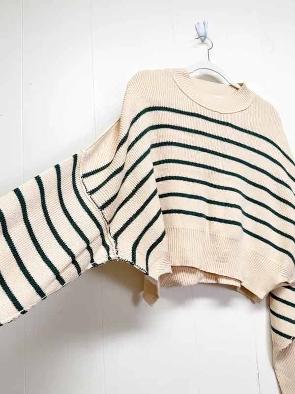 NEW CARLY JEAN LOS ANGELES CJLA Avila Cropped Sweater Green Stripe Large - Image 2