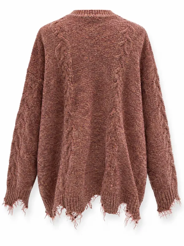 Easel Los Angeles Oversized Distressed Marled Knit Sweater Rust Brown S - Image 3