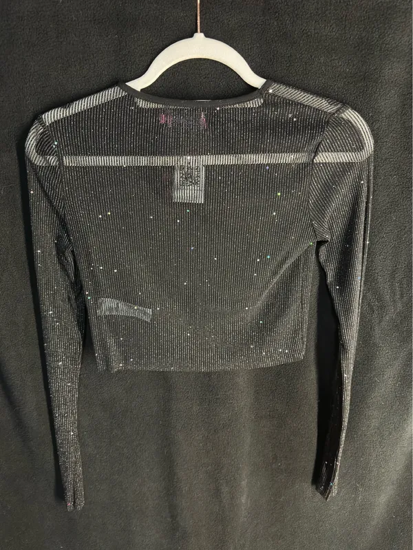 Black cropped sheer Edikted Long Sleeve Top  - Image 7