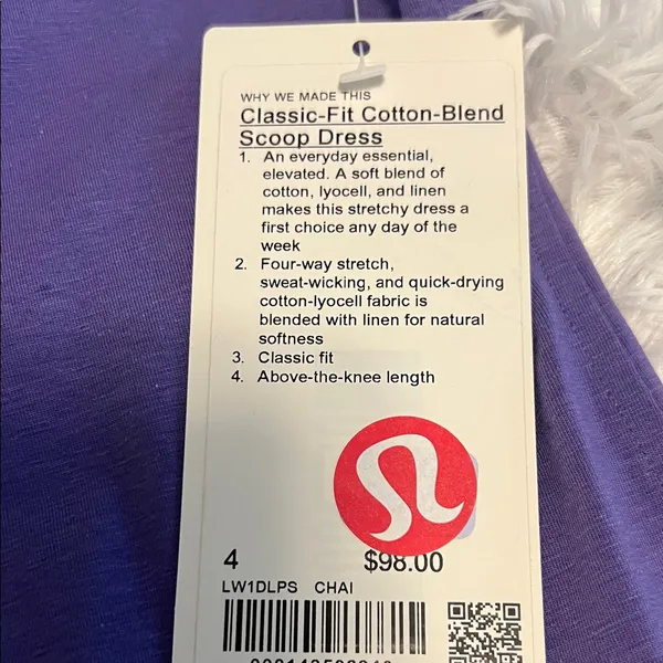 Lululemon Classic-Fit Cotton-Blend Scoop Dress size 4 Charged Indigo - Image 3