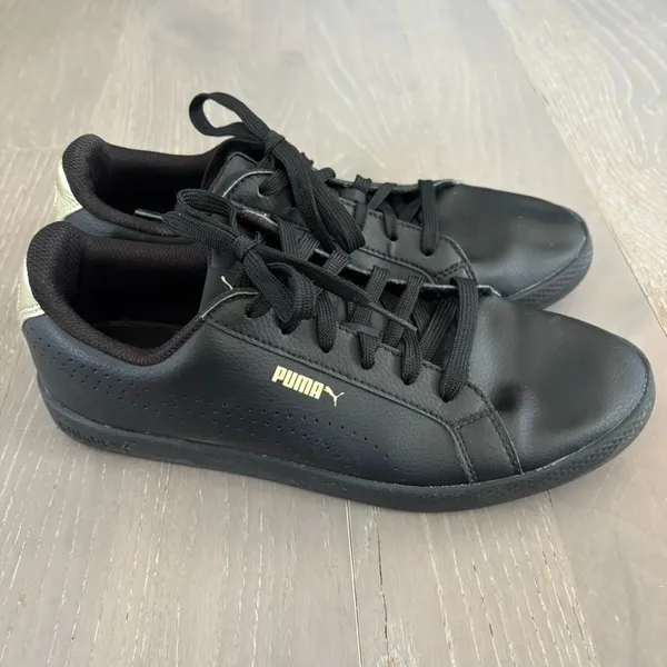 PUMA Smash Performance Black Leather Gold Metallic Shoes Wm's Sz 9 Sneakers‎ - Image 4