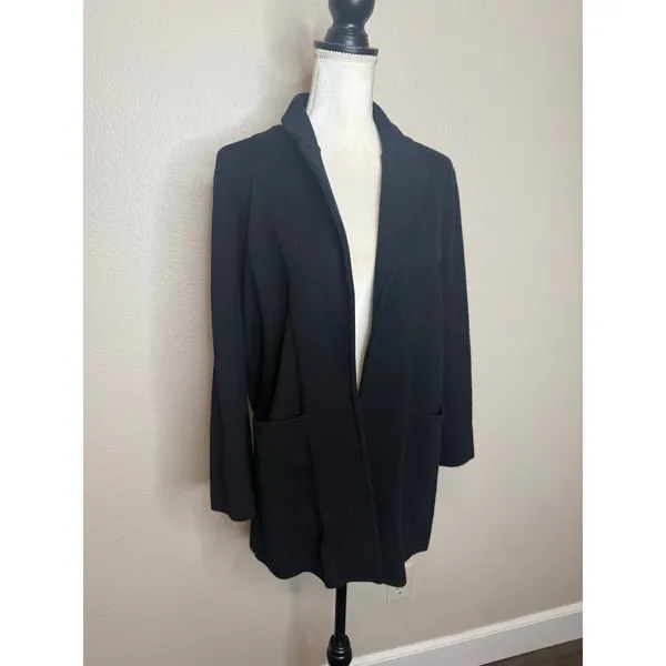 J. CREW Women's M Eloise Blazer Cardigan Sweater Black Wool Blend Patch Pockets - Image 10