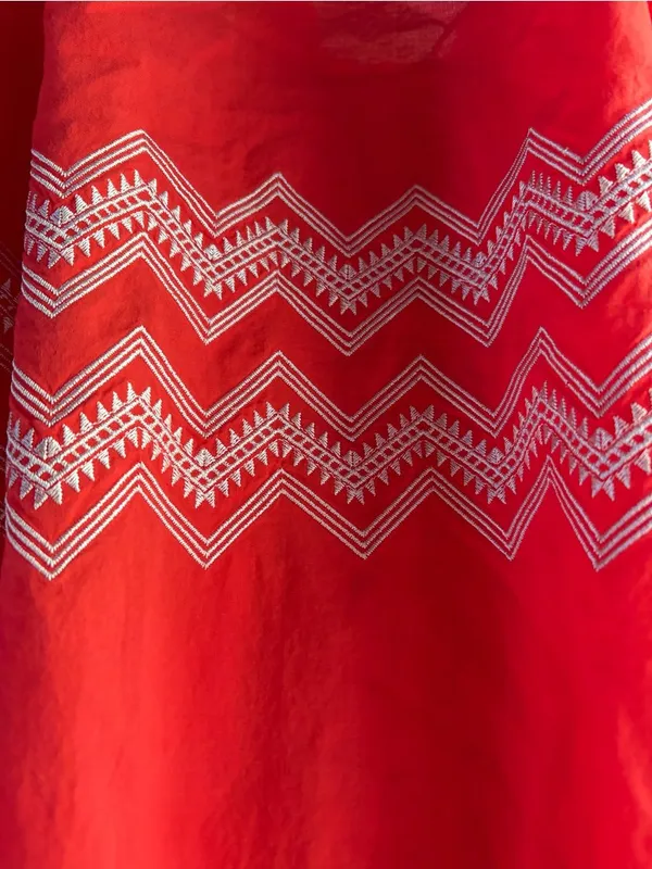 entro Bright Coral Sleeveless Embroidered midi shift dress Sz S cottagecore - Image 3