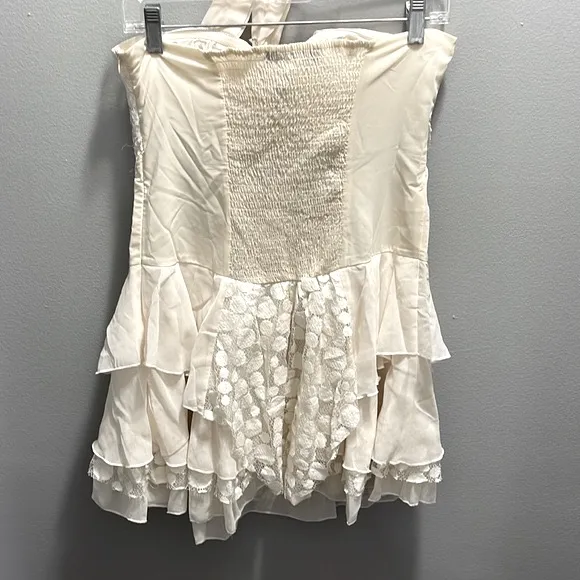 Janet Paris Women's Cream Halter Sheath Polka Dot‎ Tiered Sundress Size M - Image 4