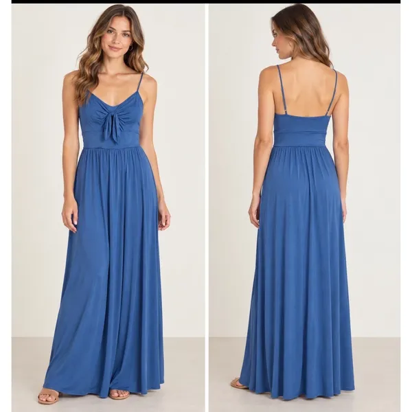 Moulinette Soeurs Anthropologie Blue Jersey Maxi Dress Tie Front Empire Waist M - Image 2