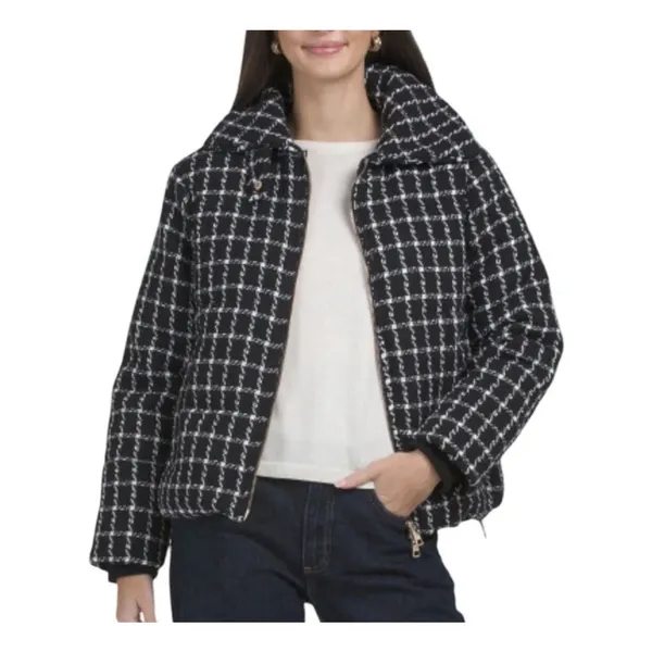 New! Jason Wu Luxe Black White Tweed Puffer Coat Old Money Jacket $395 MSRP - Image 3