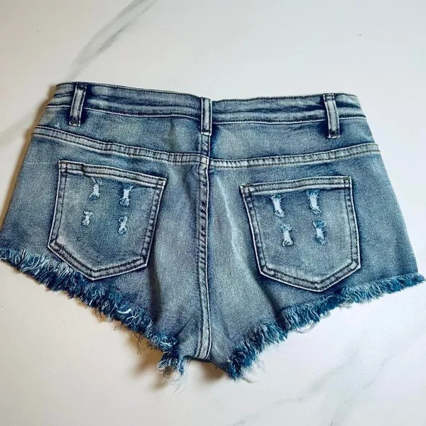 American Vintage Vintage Y2K‎ 2000s Micro Mini Raw Hem Distressed denim shorts - Image 2
