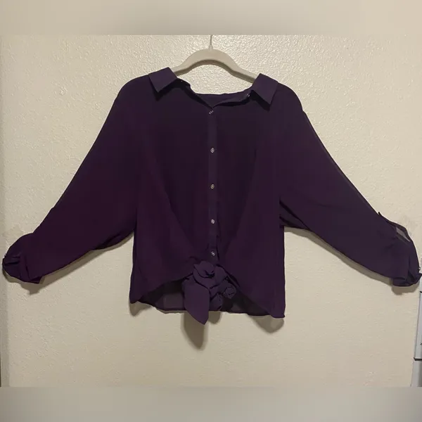 Lane Bryant Purple Semi-Sheer Layered Button-Up Blouse | Long Sleeve Top 18/20 - Image 2