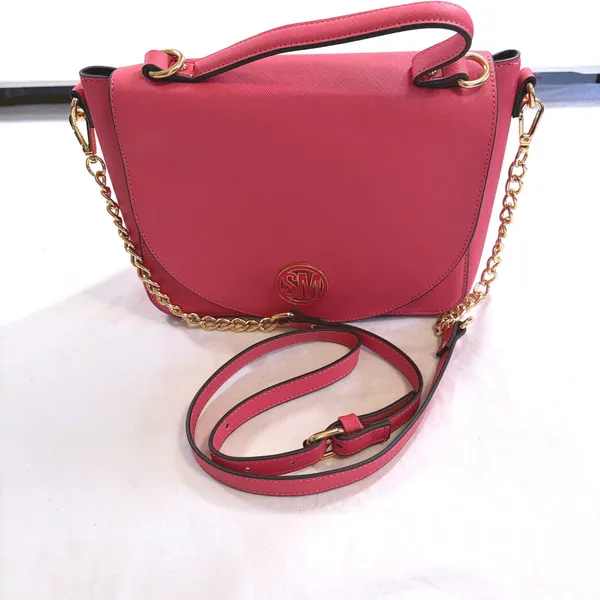 Steve Madden Pink Melodie Crossbody Bag Gold SM Logo Flap Messenger Purse 9"x7"‎ - Image 11