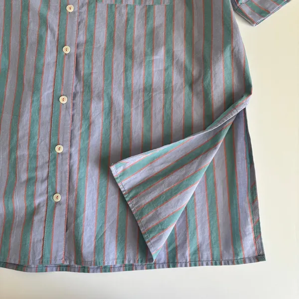 Anthropologie Lilac & Green Stripe Short Sleeve Button Up Shirt Womens XS Cotton - Image 8
