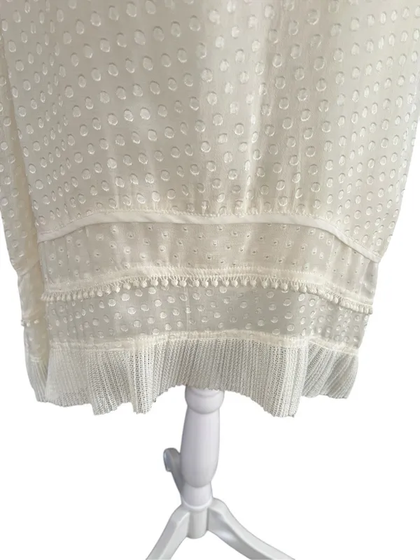 Proenza Schouler Silk Blend Ivory Textured Dot Fringe Sleeveless Blouse Size 10 - Image 3