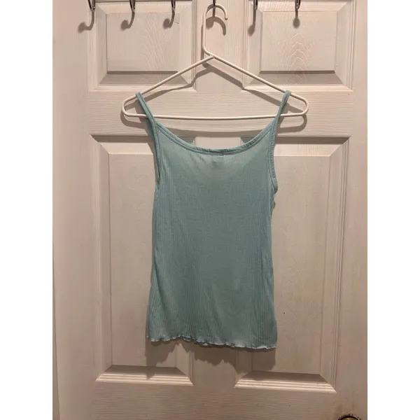Old Navy Vintage Y2K Light Blue Ribbed Sheer Cami Tank Top Fall 04 Womens Medium - Image 4