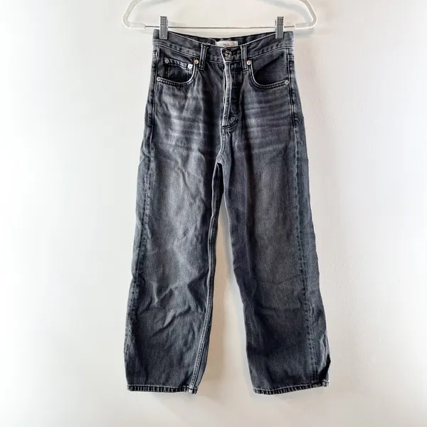 MNG Mango Gabriela High Rise Button Fly Straight Leg Cropped Jeans Black 2 - Image 2