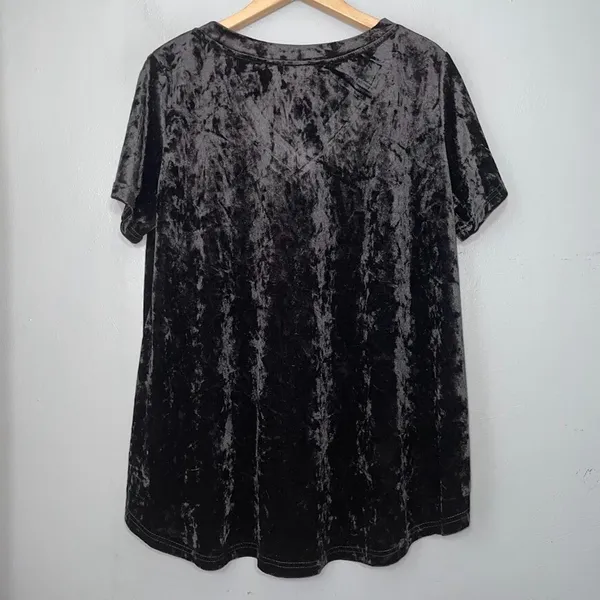Amaryllis Plus Size 1X Dark Black Velvet Tee Top Shirt Quiet Luxury Edgy Gothic - Image 3