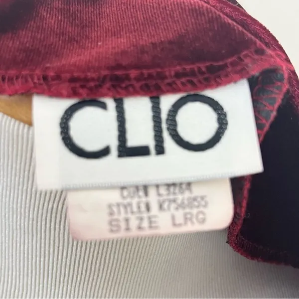 Clio Vintage Y2K Burgundy Velvet Floral Faux Wrap Top L - Image 6