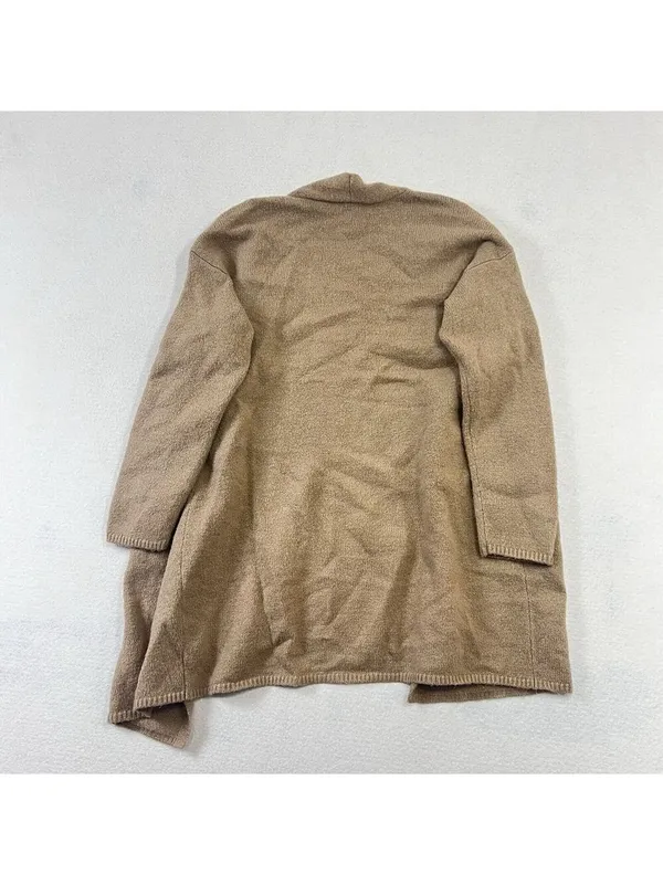 Chico's Open Front Faux-Pearl Cardigan Sweater Size 1 Medium Wool Blend Brown - Image 3