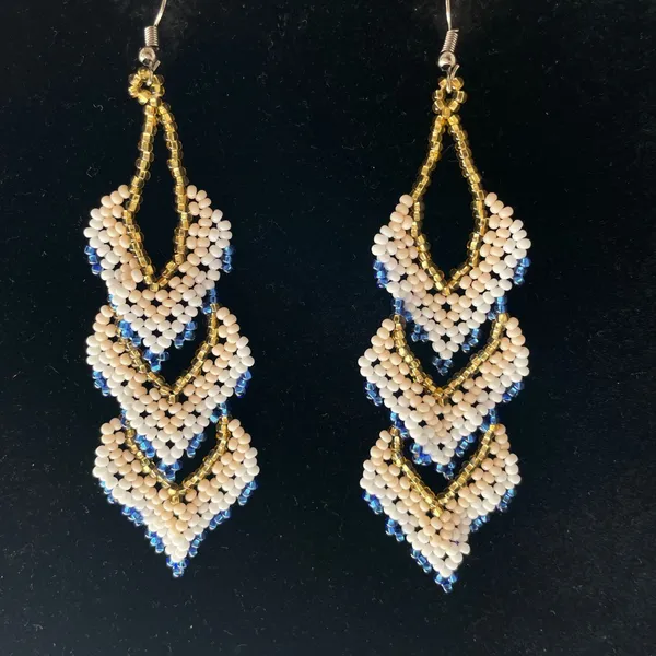 Elegant Multicolor Beaded Earrings Blue - Image 2