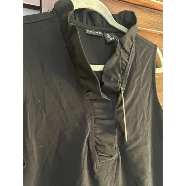 NWT TAHARI Black Sleeveless Blouse Sz Med Classic Staple Career Party Versatile - Image 3