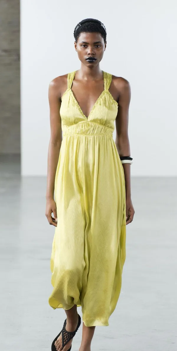 Zara maxi long bohemian lime lemon yellow summer wedding vacation casual - Image 8