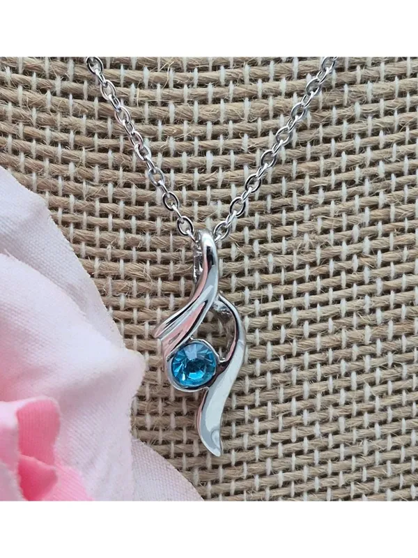 NWOT Silver Tone Pendant Necklace Stainless Steel 18" Blue December Birthstone - Image 3