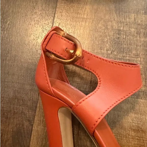 Gucci Bamboo Buckle Orange Leather Ankle Strap Heels Women's Size 38.5 - Image 5