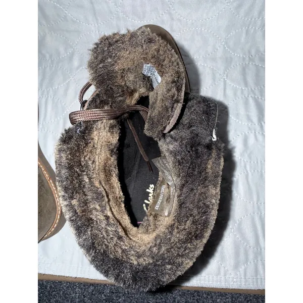 Clarks Glick Clarmont Khaki Brown Leather Faux Fur Lined Ankle Boots Womens 8.5 - Image 6
