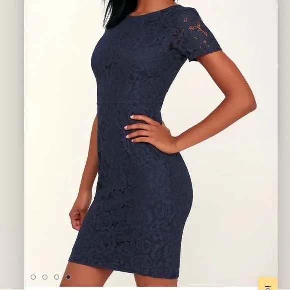 Lulus Polished to Perfection Navy‎ Blue Lace Sheath Dress MEDIUM - Image 3