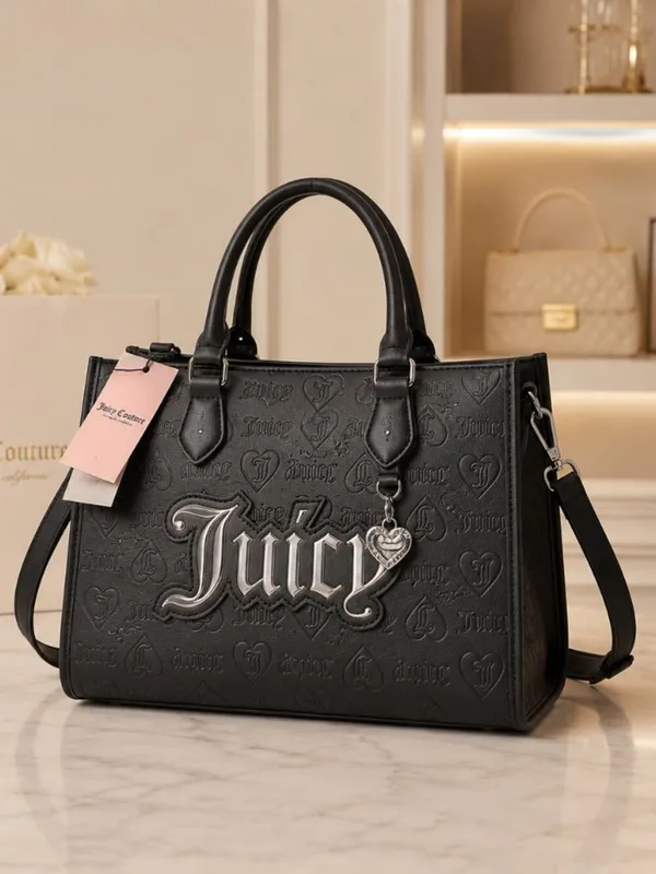 Juicy Couture Upgrade U Black Embossed Mini Tote Gothic Logo NWT - Image 2