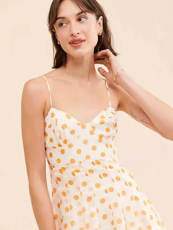 En Saison Ava Gold Polka Dot Ruffle Puff Sleeve Midi Dress Size Medium - Image 16