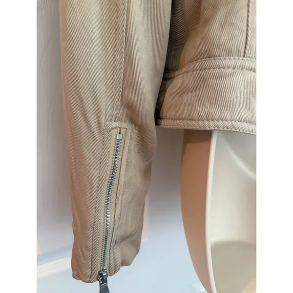 Elie Tahari Moto Jacket Beige Stretch Zip Cropped Womens S Biker Luxury - Image 6