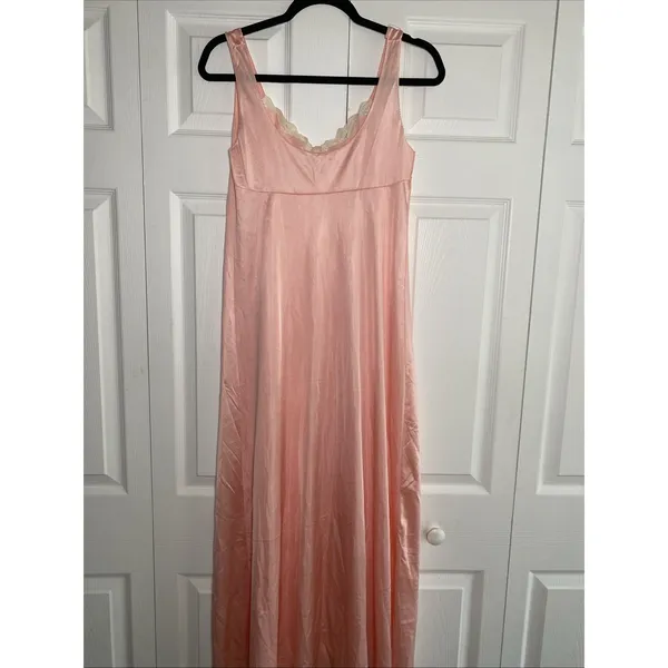 Mistee Vintage Nightgown Lingerie Womens Pink Lace Empire Waist Nylon USA Size M - Image 5