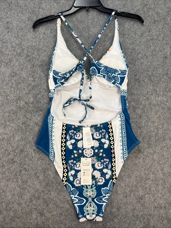 Cupshe Blue Floral Lace-Up One Piece Swimsuit - Image 4