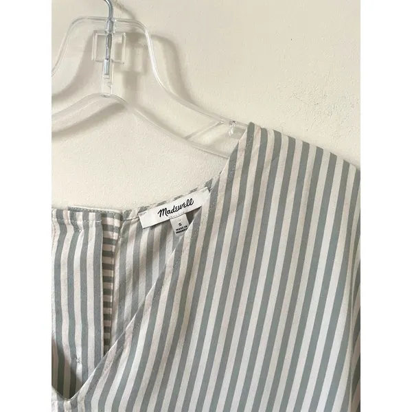 Madewell Striped Button Mini Dress Green Gray Tank Size Small - Image 6