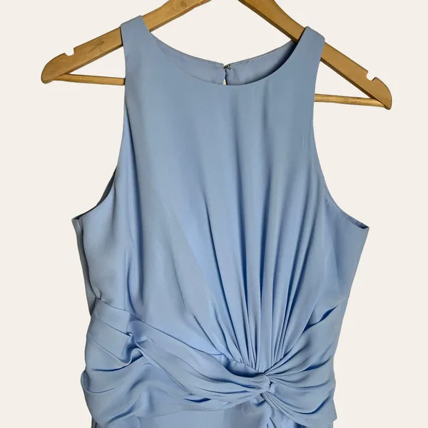 David’s Bridal Ice Blue Sleeveless High Neck Draped Front Brisdesmaid Gown 10 - Image 5