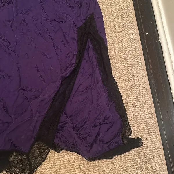 Scotch & Soda deep Purple Slip Dress slit Black Lace size 42 Shorter Length XL - Image 2