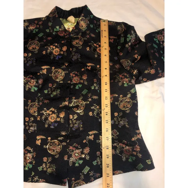 Fredericks of Hollywood Top Jacket Asian Design Damask Vintage 70s Jacket Black - Image 6