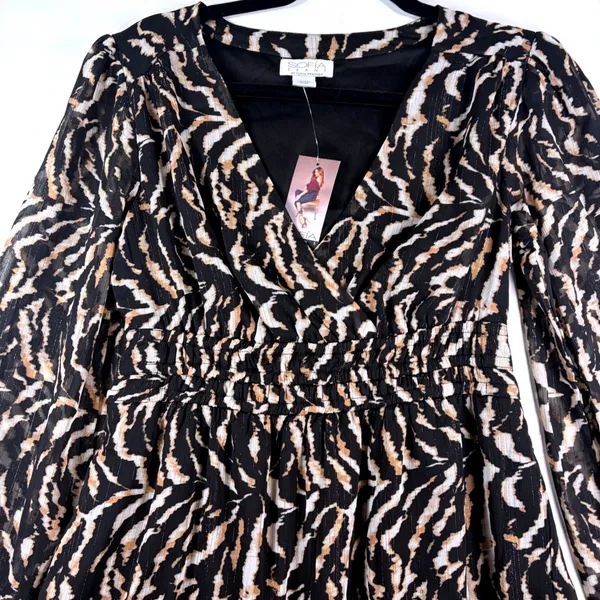 Sofia Jeans Sofia‎ Vergara Tiger Print Midi Dress Metallic Smocked XS New - Image 9
