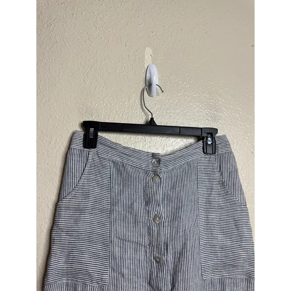 St. Tropez 100% Linen Striped Button Front Midi Skirt size M Coastal Utility - Image 5