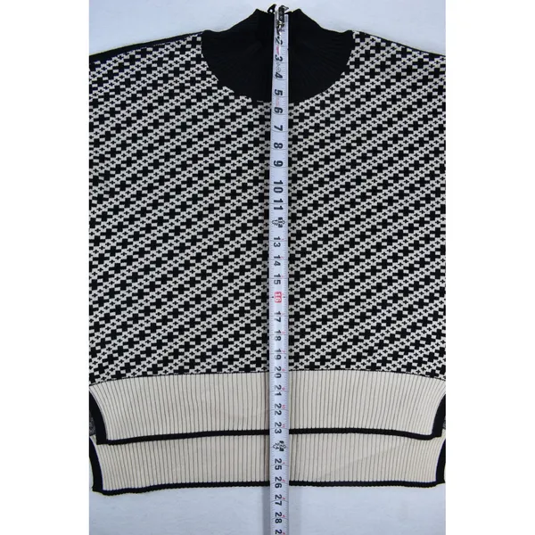 VICI Womens Medium Black White Geometric Knit Oversized Mock Neck Sweater - Image 6
