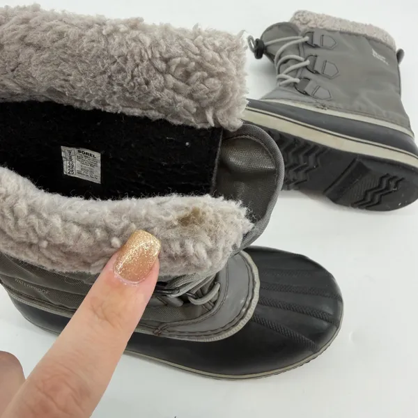 Sorel Waterproof Duck Boots Womens 7 Gray Faux‎ Fur Winter Snow - Image 8