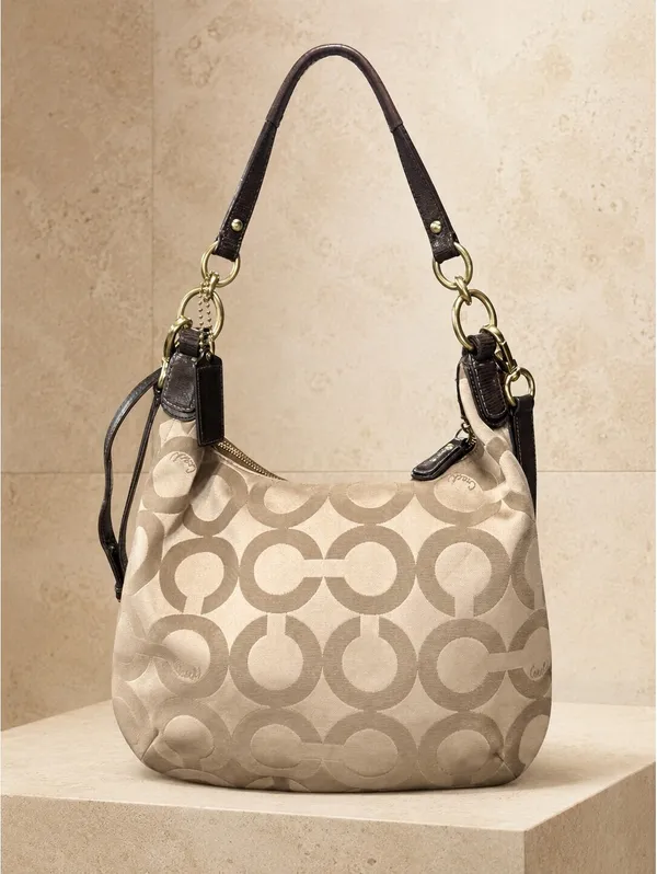 Coach Hobo Shoulder Bag Signature C Logo Canvas Medium Beige Brown - Image 2