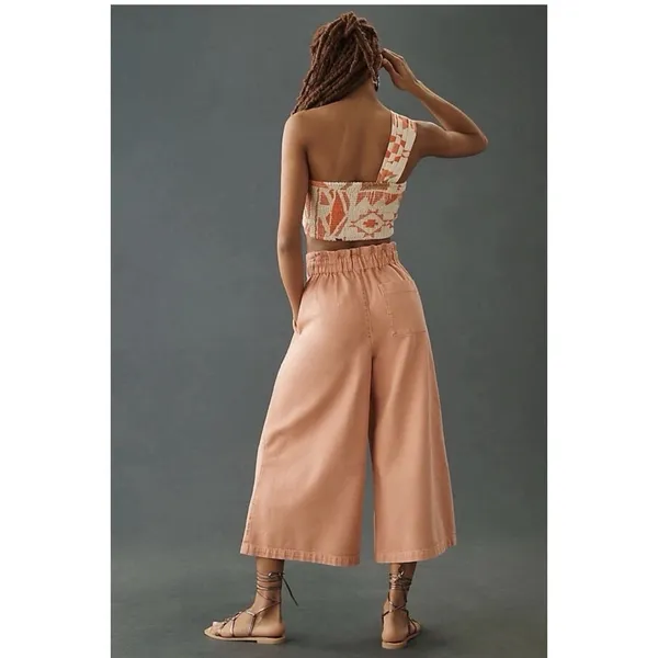 Anthropologie Pilcro High-Rise Ultra Wide Leg Crop Paperbag Peach Jean Size XL - Image 2