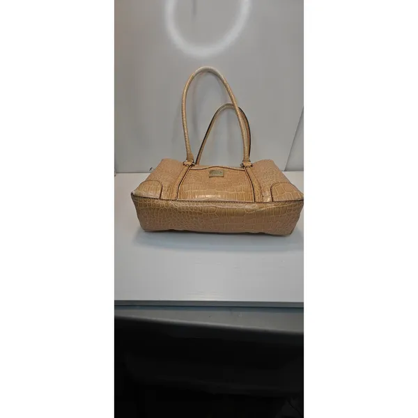 Vintage Liz Claiborne Tan Faux leather Croc shulder bag - Image 7