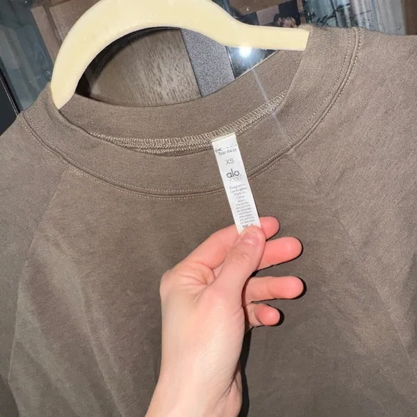 ALO Double Take Pullover long sleeve tee cropped top Olive Branch raw crew - Image 4