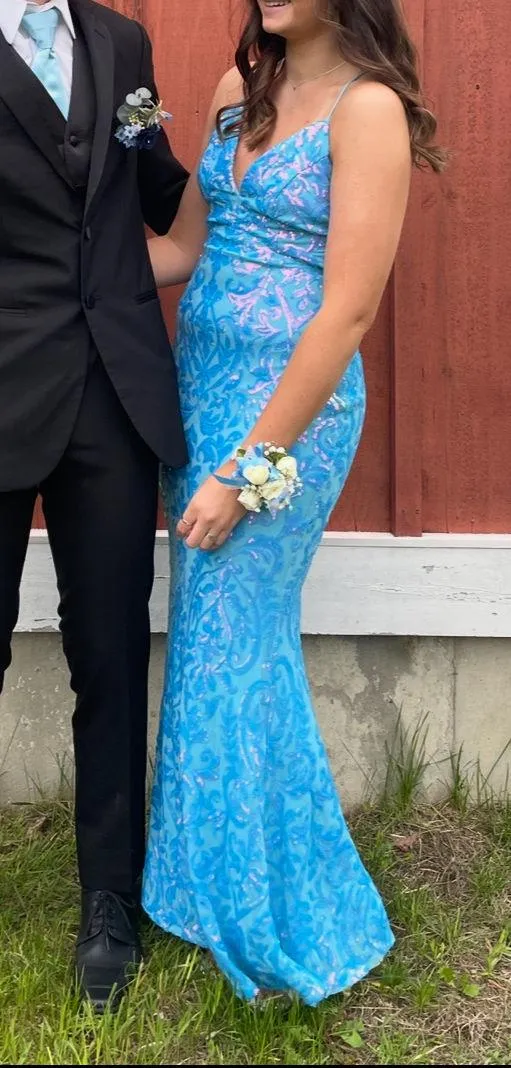 Breeze Bridal Light Blue Sparkly Prom Dress - Image 4
