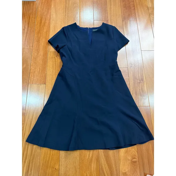 Banana Republic Fit and Flare Dress Womens Navy Blue Notched Neck 14 - Image 3