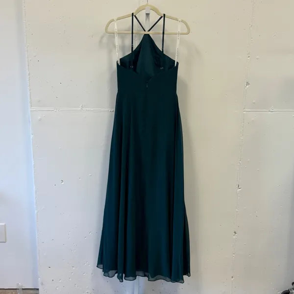 Azazie Dark Green Halter Chiffon Maxi Dress Bridesmaid Formal Gown Size A4 Prom - Image 2