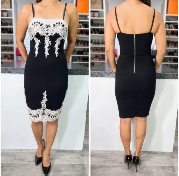Haute Monde NWOT Elegant Black Dress with White Lace Detailing - Image 2